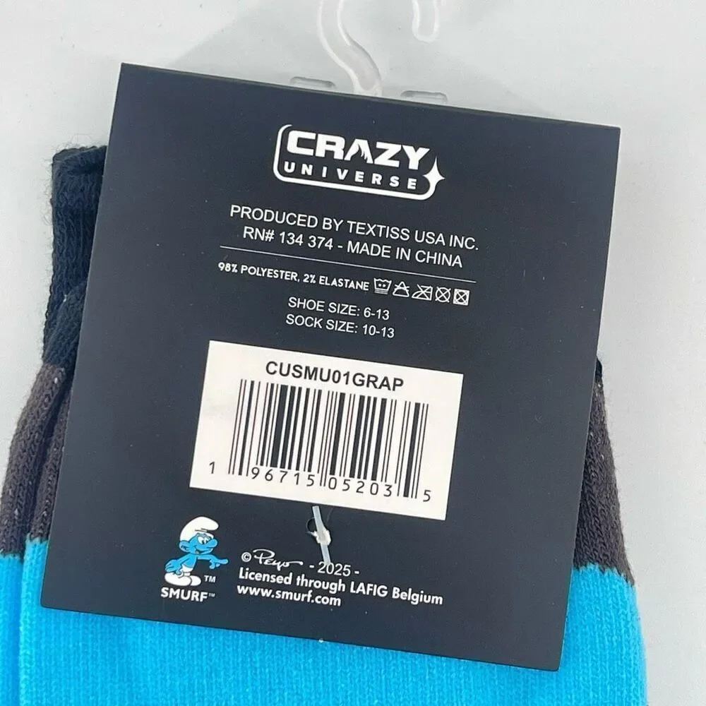 Smurfs Adult Crew Socks Black Blue Graphic Unisex Size 6–13 Throwback Vibe